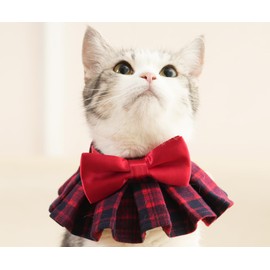 Lovelyshop pet Serial Red Plaid Cotton Blend Lux Dog/Cat Collar Scarf with Bowtie for Chirstmas Valentine Holiday Pet Costume-X Small Size
