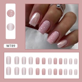 Tyuimhx Silver Aurora Press on Nails Medium Coffin Fake Nails Matte False Nails With Glitter Designs Full Cover Stick on Nails Square Acrylic Artificial Nails Glue on Nails for Women Girls 24Pcs