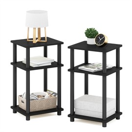 Furinno Just 3-Tier Turn-N-Tube End Table / Side Table / Night Stand / Bedside Table with Plastic Poles, 2-Pack, Americano/Black