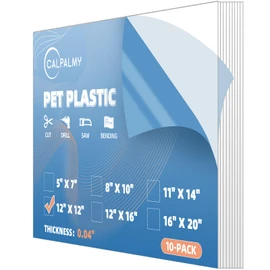 10 Pack of 12x12” PET Sheet/Plexiglass Panels 0.04” Thick; Use for Crafting Projects, Picture Frames, Cricut Cutting and More; Protective Film to Ensure Scratch and Damage Free Sheets