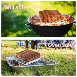 Stainless Steel Rib Rack for Smoking and Grilling, Holds 5 Rib Racks for Grilling & Barbecuing, Foldable Outdoor BBQ Rack with Oil Brush, Smoker Rack for Grilling, Great BBQ Accessories Gifts for Men