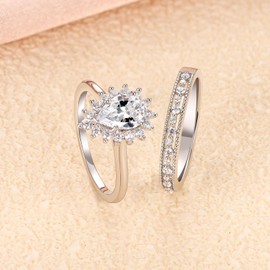Blongme Wedding Ring Set Wedding Band Engagement Ring Set for Women 925 Sterling Silver 2Ct Pear AAAAA Cz Size 10