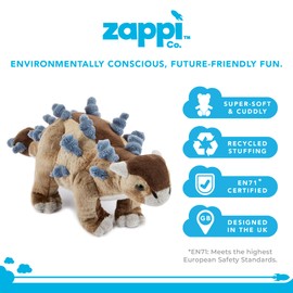 Zappi Co Ultra Soft Ankylosaurus Dinosaur Plush Toy (32cm Depth) - Safari Collection, Perfect for Kids, Realistic Lifelike