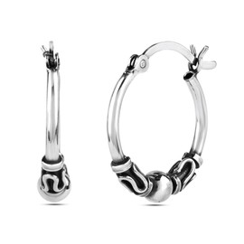LeCalla 925 Sterling Silver Oxidized Balinese Hoops Earring Jewelry Antique Lightweight Bali Hoop Earrings for Teen Women