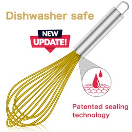 OYV Yellow Silicone Whisk, Professional Whisks For Cooking Non-Scratch, Stainless Steel & Silicone Wisk, Plastic Rubber Whisk Tool For Nonstick Cookware Pans, Silicon Wisks Set of 3.