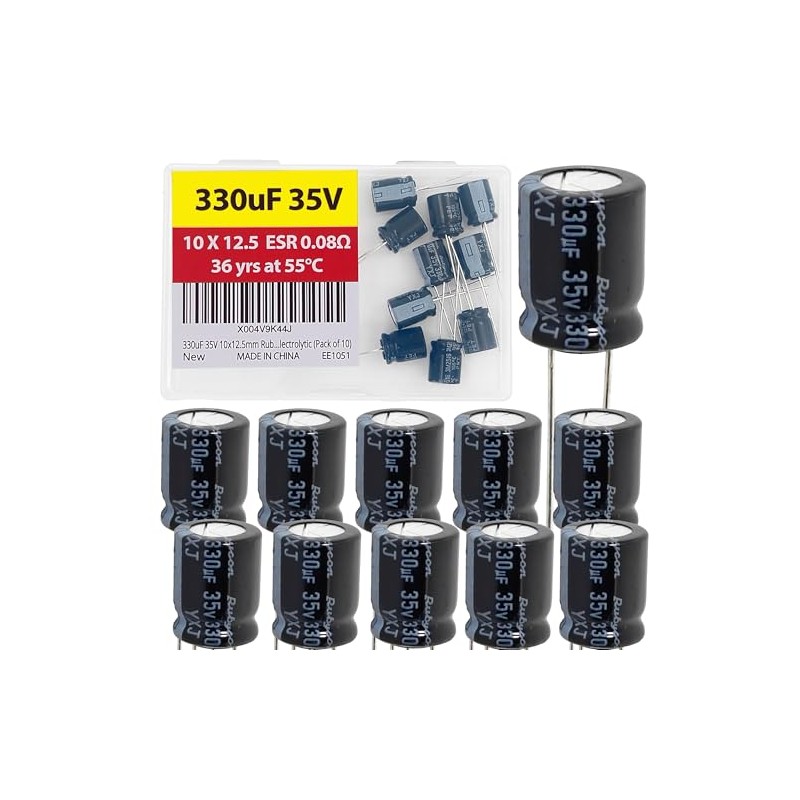 330uF 35V 10x12.5mm Rubycon Electrolítico (paquete de 10)