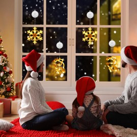 EKKONG Christmas Lighting Window Pack of 2 Window Lighting Christmas with Suction Cups LED Warm White Window Light Christmas Snowflake Reindeer Christmas Window Lighting for Indoor Outdoor Balcony