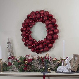 Burgundy 3-Finish Shatterproof Ball Christmas Wreath - 24" Unlit