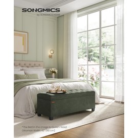 SONGMICS Velvet Storage Ottoman Bench, Foot Rest with Legs, 15.7 x 43 x 15.7 Inches, End of Bed Bench, Storage Chest, Load up to 660 lb, for Living Room, Bedroom, Entryway, Forest Green ULSF089C01