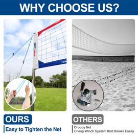 JOLORLY Professional Volleyball Net Set Heavy Duty for Outdoor Backyard Portable with Aluminum Adjustable Height Scoring Poles, Regulation Nets System for Tournament, Grass (Red and Blue)