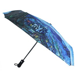 CTM Women's Van Gogh Starry Night Auto Open Compact Umbrella, Blue
