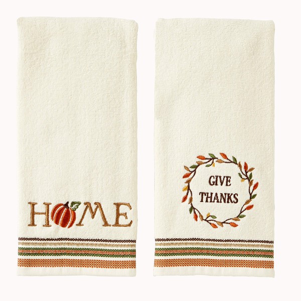 SKL Home Harvest Give Thanks/Home Hand Towel Set, Natural 2 Count