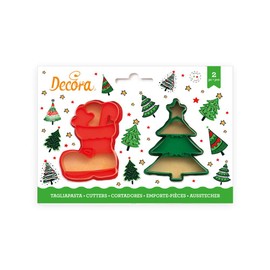 Decora 0255096 Plastic Cookie Cutter Christmas Tree and Boots 2-Piece 8/6 cm Red