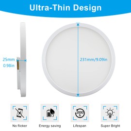 Taoellen Led Ceiling Light 3000K Warm White, 9.09in 120W Equivalent, 24W Modern Flush Round Ceiling Lighting for Bedroom, Kitchen, Balcony, Utility Room, Checkroom, Stairways, Hallway