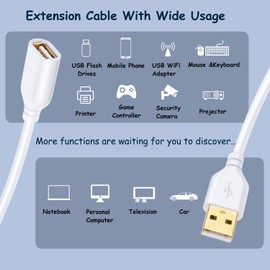 Costyle USB Extension Cable White, 2-Pack 2.0 6ft/2m USB Type A Male to A Female Extension Cord White USB Cable Extender with Gold-Plated Connectors
