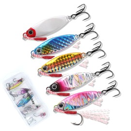 Anglerkey Fishing Lure Metal Jigs Shore Casting Jig, Micro Jigging Lure Artificial Baits for Tuna Bluefin Bass Groupers with Assist Hooks (1/2oz-5pcs)