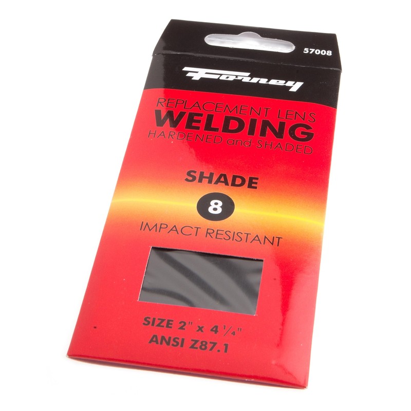 Forney 57008 Lens Replacement Hardened Glass, 4-1/4-Inch-by-2-Inch, Shade-8 , Black