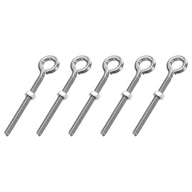sourcing map 5 Pack Eye Bolts, M5 x 60mm 304 Stainless Steel Threaded EyeBolt Silver Eye Hooks with Nut for Hanging or Securing Cables