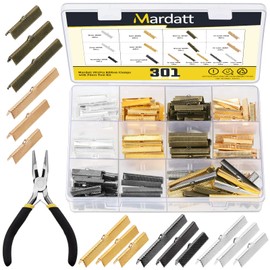Mardatt 301Pcs 5 Colors Metal Ribbon Clamp Ends Assortment Set with Jewellery Pliers 1.18" 1.5" 1.96" Bracelet Bookmark Bracelet Bookmark Leather Pinch Crimp Clasp Leather Cord End Jewelry Findings