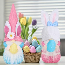 Easter Gnomes, 2PCS Handmade Easter Gnomes Plush Doll Easter Bunny Gnomes Decor Plush Elf Decorations, Easter Decorations for The Home Indoor Spring Decor