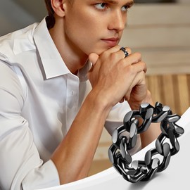 Dsnyu Men's Ring Stainless Steel Chain Simple Cuban Link Band Ring Engagement Rings 8 mm Wide Punk Fashion Jewellery Size 49 (15.6) - 67 (21.3), Stainless Steel, No Gemstone