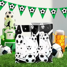 50p Soccer Gift Bags,Plastic Soccer Treat Goodie Goody Snack Candy Party Bags,Soccer Party Favor Bags for Team Kids Teens Games Sports Events Birthday Soccer Theme Party Supplies Decorations 9.8x6.6In