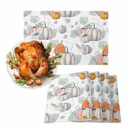 Fall Placemats for Dining Table Watercolor Pumpkins Happy Thanksgiving Table Mats Washable Autumn Outdoor Indoor Placemats for Home Fall Holiday Decor, Set of 6