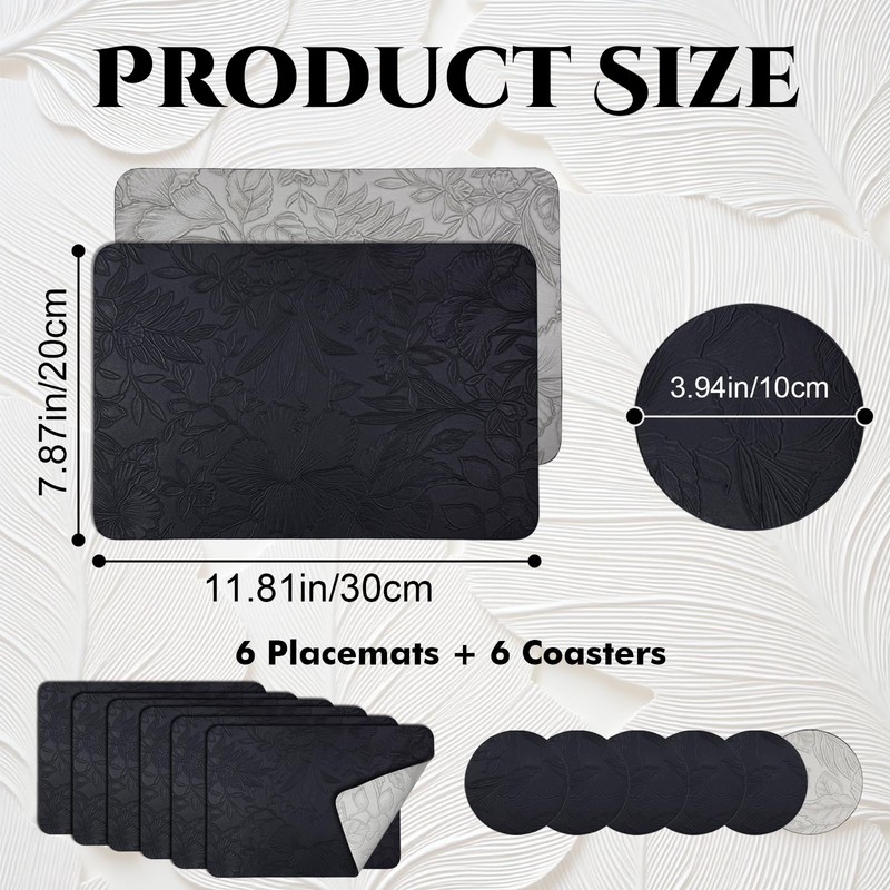 Table Mats and Coasters Set for 6, Leather Dining Placemats