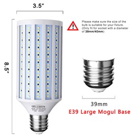 Auzer 60W LED Corn Light Bulb, Large Mogul E39 Base, 6000-Lumen, 6500K Daylight Cool White,LED Corn Bulb for Large Area Garage Factory Warehouse Barn Shopping Mall Supermarket AC85V-265V