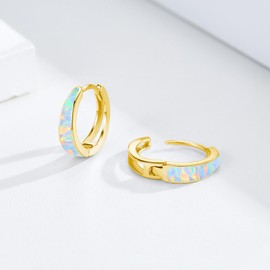 Twoowl Opal Earrings for Women 925 Sterling Silver White Opal Hoop Huggie Earrings Hypoallergenic Cartilage Hoops Earrings Opal Jewelry for Mother's Day