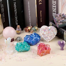 Nupuyai titanium coated rock crystal, druse rough stone, irregular crystal, cluster quartz, geode gemstone, for Reiki, Feng Shui decoration