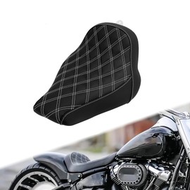 Motorcycle Driver Solo Seat Cushion Artificial Leather Seat Fit for Harley Fatboy Breakout 2018-2023 White Stitching