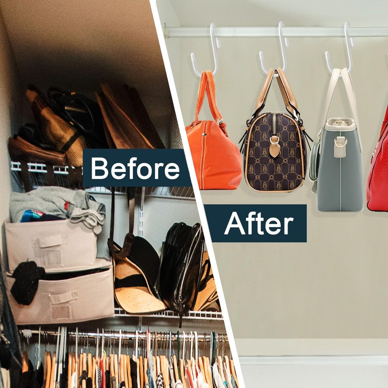 HiGift Bag Hooks for Closet, Unique Twist Design White Vinyl