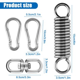 Swing Spring for Hanging Chair, Robust Steel Spring Load Capacity up to 200 kg, Suspension Spring with 2 x M10 Carabiners, 1 x 360° Rotating Ring Stainless Steel for Hanging Chair, Punch Bag Holder,