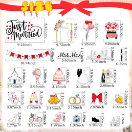 25 Pcs Just Married Ornate Car Magnets Mr Mrs Refrigerator Magnetic Stickers Wedding Car Decoration Just Married Door Sign for Honeymoon Anniversary Wedding Party Fridge Garage Decor