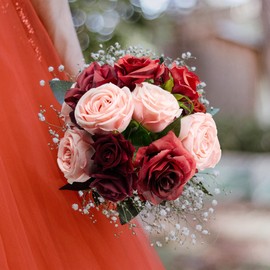 YZXZM Artificial Flowers Combo Box | Fake Burgundy Roses for Valentine, Wedding Bridal Bouquet, Home Decor