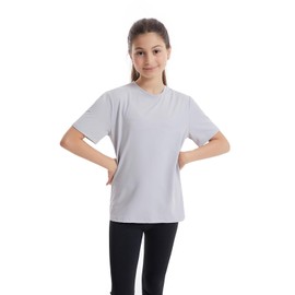 Celfaeree 5 Packs Girls Athletic Shirts Short Sleeve Active T-Shirts Dry Fit, Sports Workout Shirts for Kids Teens Black/White/Gr/Blue/Pink XS