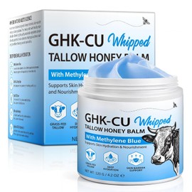 Bálsamo de Tallow de Carne GHK-Cu con péptido de cobre de 4.2 onzas – con miel de manuka, vitamina E, aceite de jojoba – hidratante natural para rostro y cuerpo para piel seca, sensible y