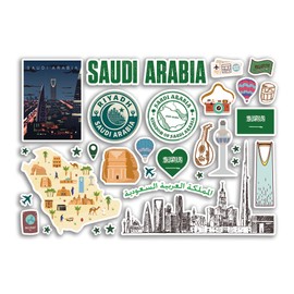 A5 Sticker Sheet Saudi Arabia Landmarks Vinyl Stickers - Asia Country Stamp Skyline Flag Travel Holiday Map City Scrapbook Aesthetic #80537