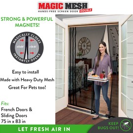 Magic Mesh Double Door- Hands Free Magnetic Screen Door, Fits French & Sliding Doors 75 in x 83 in