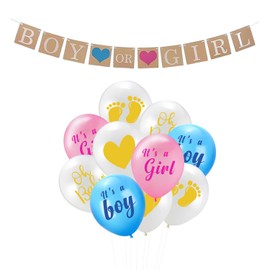 UBSIUH 1 Piece Baby Gender Banner And 10 Piece Balloons, Gender Reveal Party Supplies, Party Scene Arrangement, Party Decorations.
