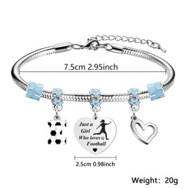 LUXYSODE Football Initial A-Z Bracelet Football Gifts for Girls Football Gifts Football Bracelet Football Players Gift Just A Girl Who Loves Football (E)