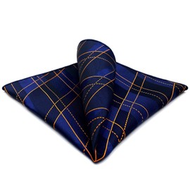 S&W SHLAX&WING Men's Pocket Square Blue Orange Geometric Large 12.6"
