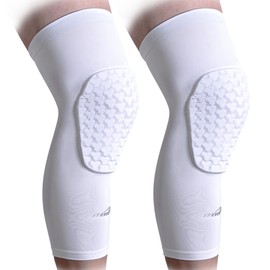 COOLOMG Pair Kids Adult Crashproof Basketball Knee Pads Long Sleeves Leg Support Compression Protective Gears White XS