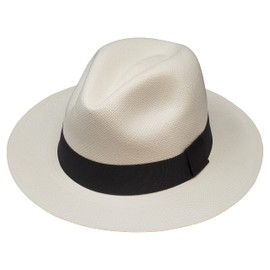 Borges & Scott The Hudson - Fedora Panama Hat - White with Black Band - Rollable and Lightweight Original Panama Hat, White with black ribbon