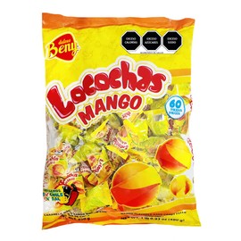 BENY LOCOCHAS MANGO FLAVORED HARD CANDY WITH CHILI CENTER 1LB .98OZ BAG 60PCS