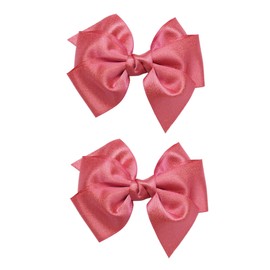 Koolgil 4 Inch Bows Hair Clips Alligator Clips Delicate Satin Hair Clips for Girls, Toddler, Kids and Women Birthday Party Wedding Christmas Occasions Set of 2 (2- Coral)
