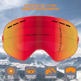 Queshark Ski Goggles, Ski Goggles with Double Spherical Lens, UV400 Protection, Anti-Fog & Anti-Glare, Helmet Compatible, Snowboard Goggles for Men, Women, Youth