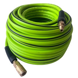 Air Hose 1/4 in x 50 ft, Heavy Duty, Lightweight, Kink Resistant, Hybrid Air Compressor Hose with 1/4 in Solid Brass Male Fittings, Bend Restrictors, 300 PSI (50FT, Green Black)