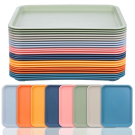 BOHUIZ 24 Pcs Plastic Fast Food Trays Bulk Colorful Cafeteria Restaurant Serving Grill Tray Rectangular Lunch Trays for Party Kitchen Coffee Crawfish, 8 Colors(9 x 12 Inch)